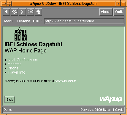 Screenshot of wApua 0.05dev showing some WAP site with a WBMP image (PNG, 428×368,6.3K)